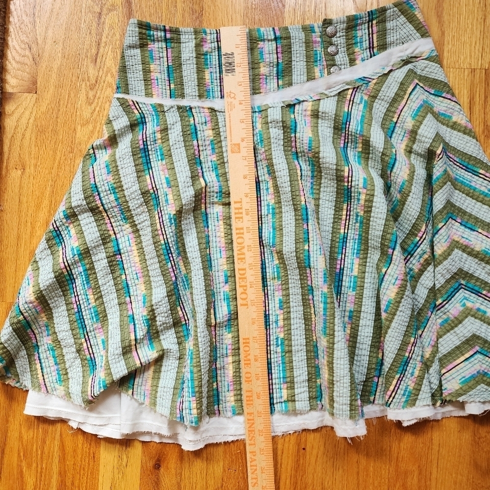 Free People Seersucker A Line Midi Skirt Size 2 Striped Green Blue Boho Romantic - Picture 12 of 12
